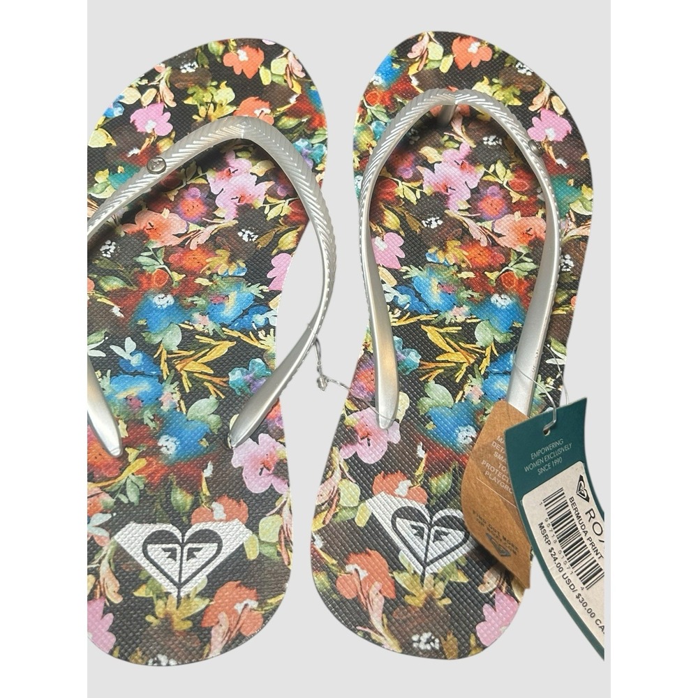 Roxy Flip Flops Womens‎ 9 Floral Sandals Beach Summer NWT - Picture 2 of 3